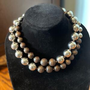 Chico’s Elegant Silver and Brown Beaded Necklace